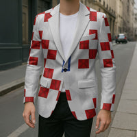 Custom Croatia National Football Blazer Red Checkerboard Glagolitic Script Geometric Pattern Art