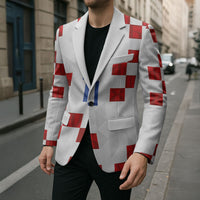 Custom Croatia National Football Blazer Red Checkerboard Glagolitic Script Geometric Pattern Art