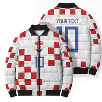 Custom Croatia National Football Bomber Puffer Jacket Red Checkerboard Glagolitic Script Geometric Pattern Art