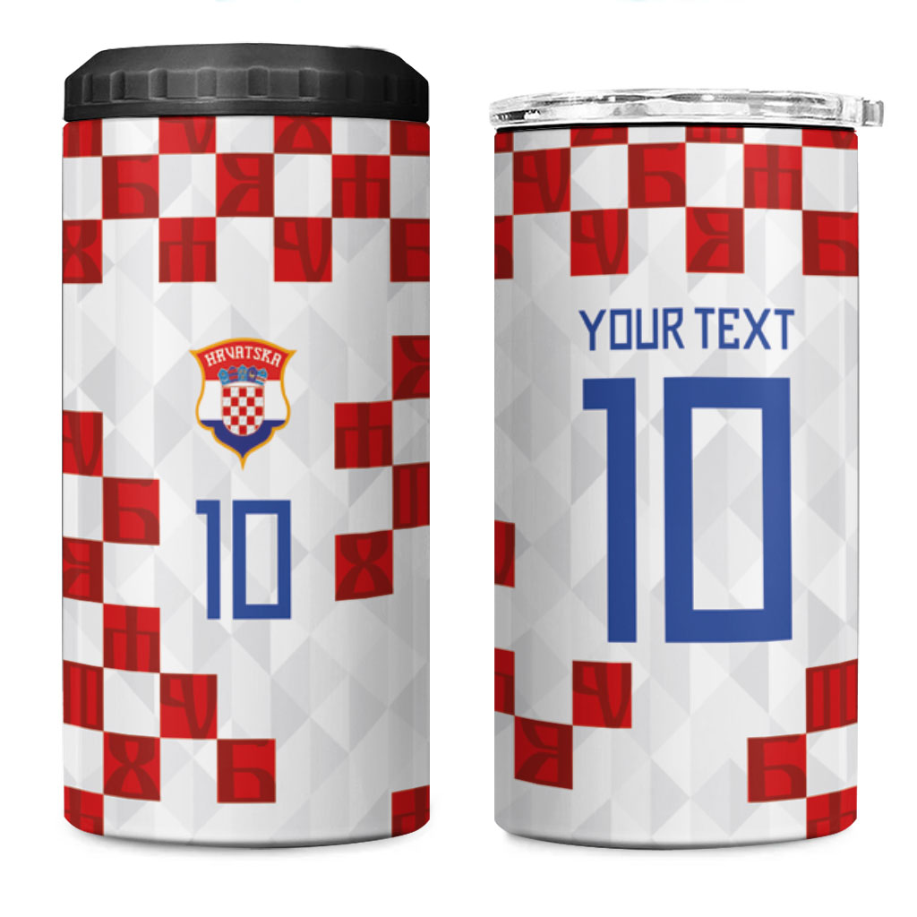 Custom Croatia National Football 4 in 1 Can Cooler Tumbler Red Checkerboard Glagolitic Script Geometric Pattern Art