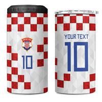 Custom Croatia National Football 4 in 1 Can Cooler Tumbler Red Checkerboard Glagolitic Script Geometric Pattern Art