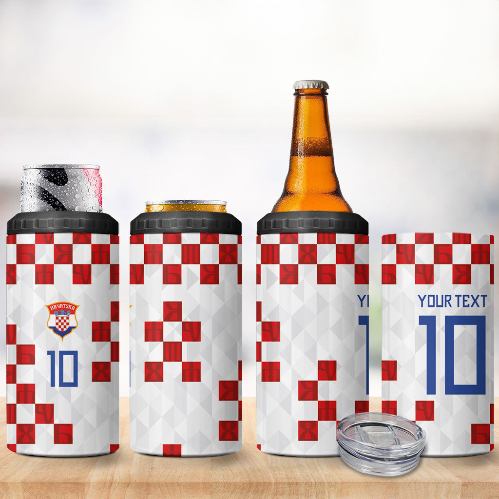 Custom Croatia National Football 4 in 1 Can Cooler Tumbler Red Checkerboard Glagolitic Script Geometric Pattern Art