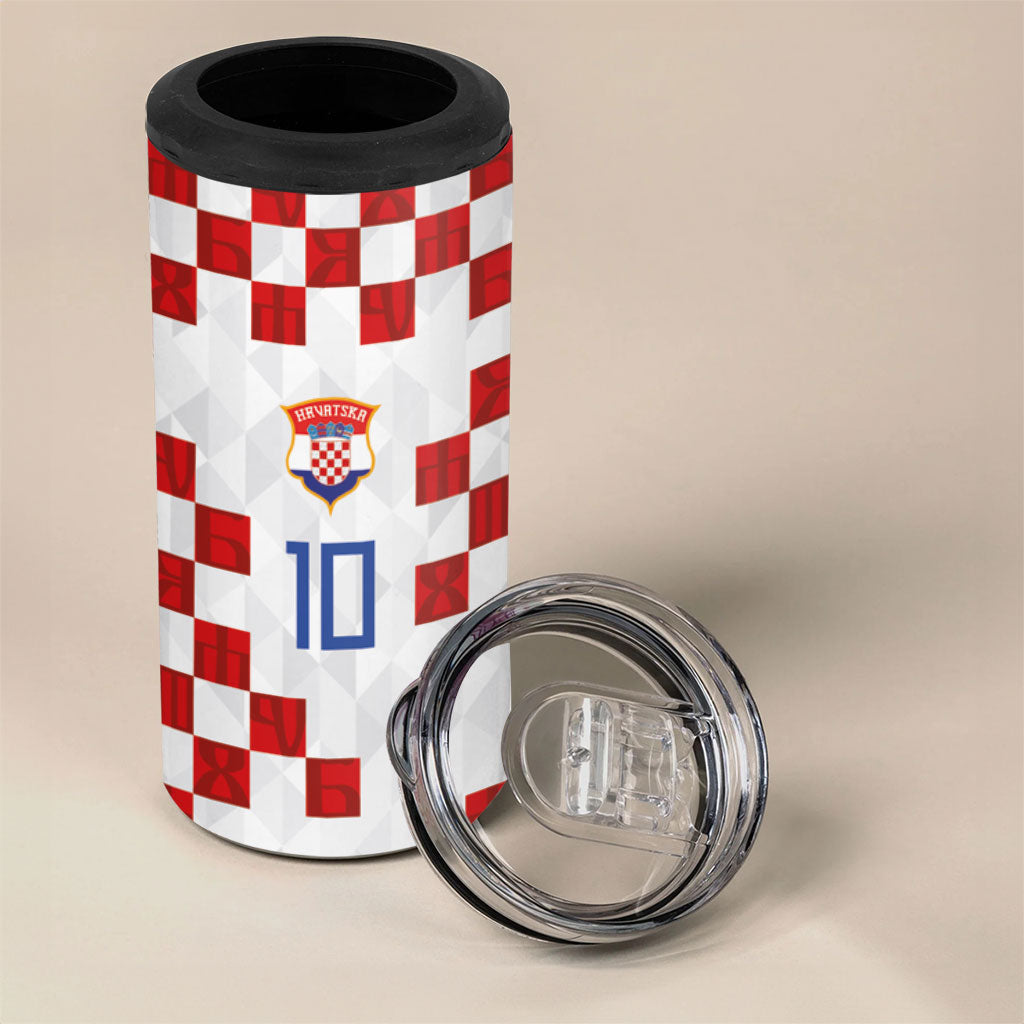 Custom Croatia National Football 4 in 1 Can Cooler Tumbler Red Checkerboard Glagolitic Script Geometric Pattern Art