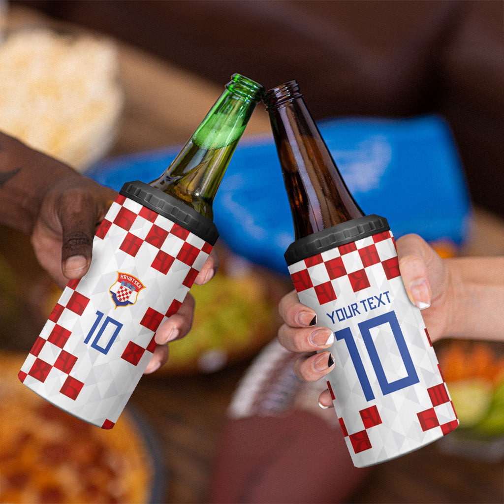 Custom Croatia National Football 4 in 1 Can Cooler Tumbler Red Checkerboard Glagolitic Script Geometric Pattern Art