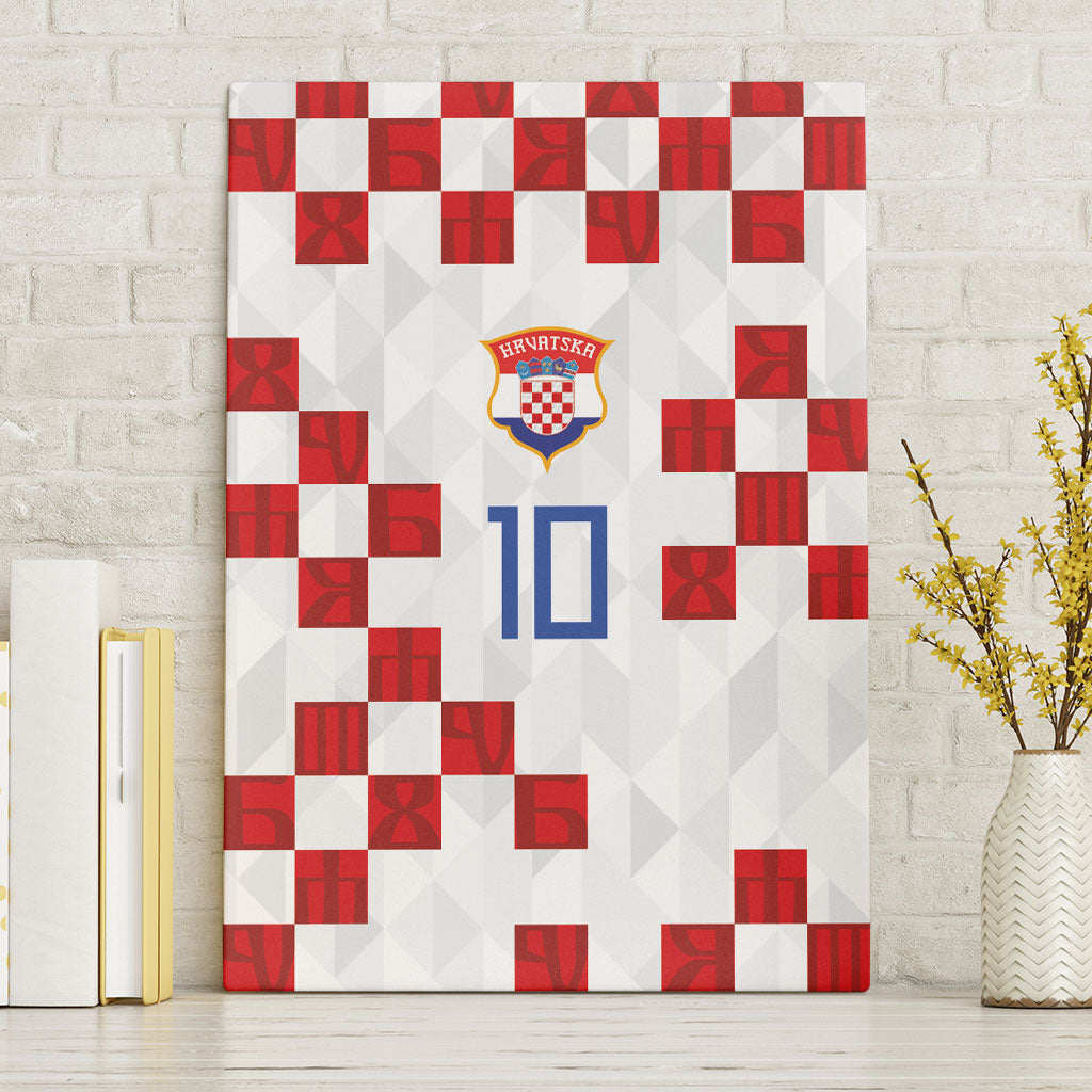 Custom Croatia National Football Canvas Wall Art Red Checkerboard Glagolitic Script Geometric Pattern Art