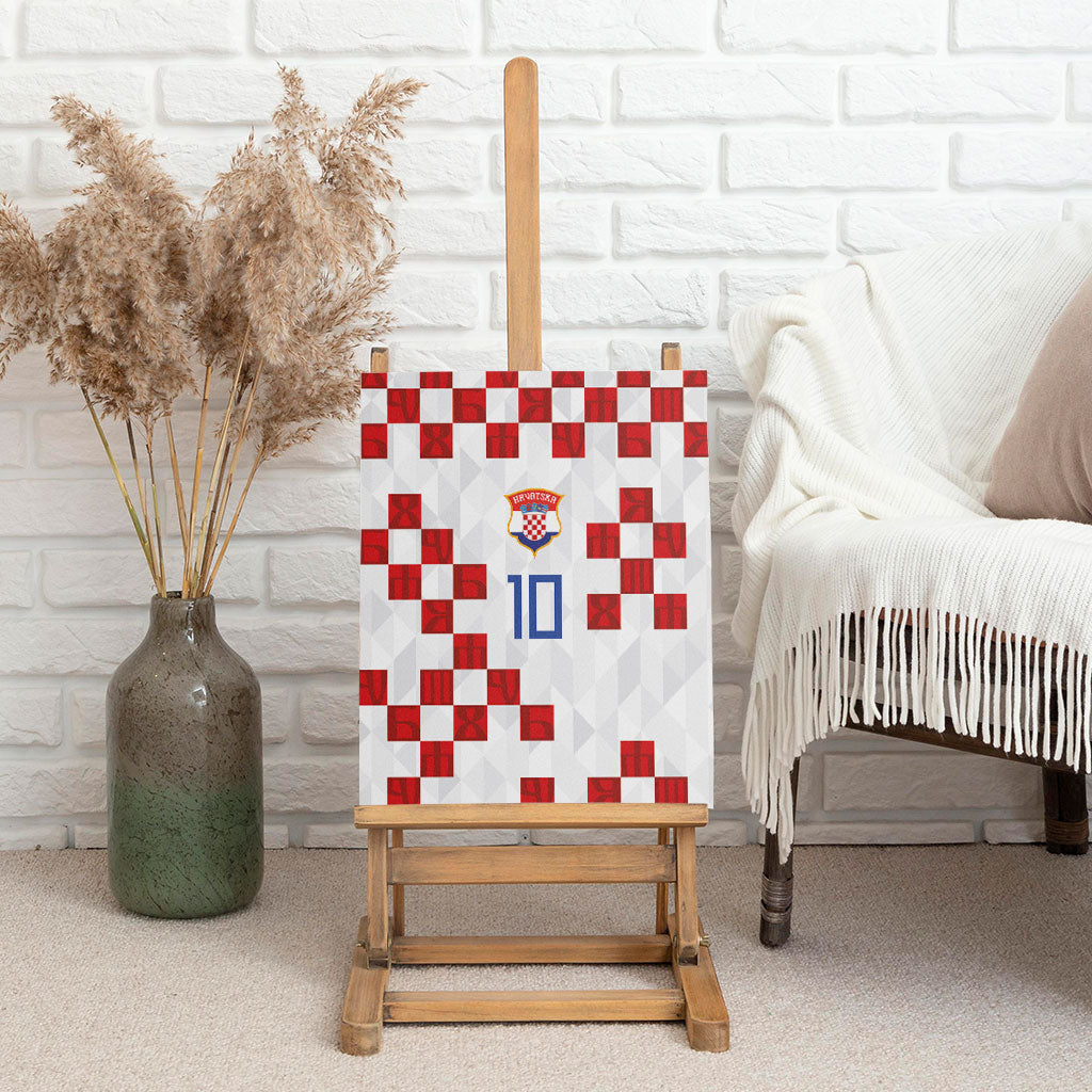Custom Croatia National Football Canvas Wall Art Red Checkerboard Glagolitic Script Geometric Pattern Art