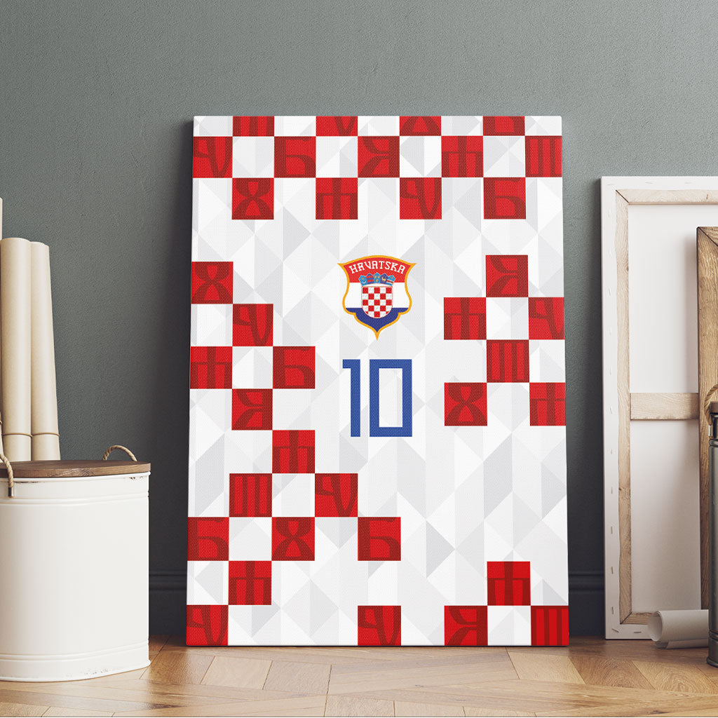 Custom Croatia National Football Canvas Wall Art Red Checkerboard Glagolitic Script Geometric Pattern Art