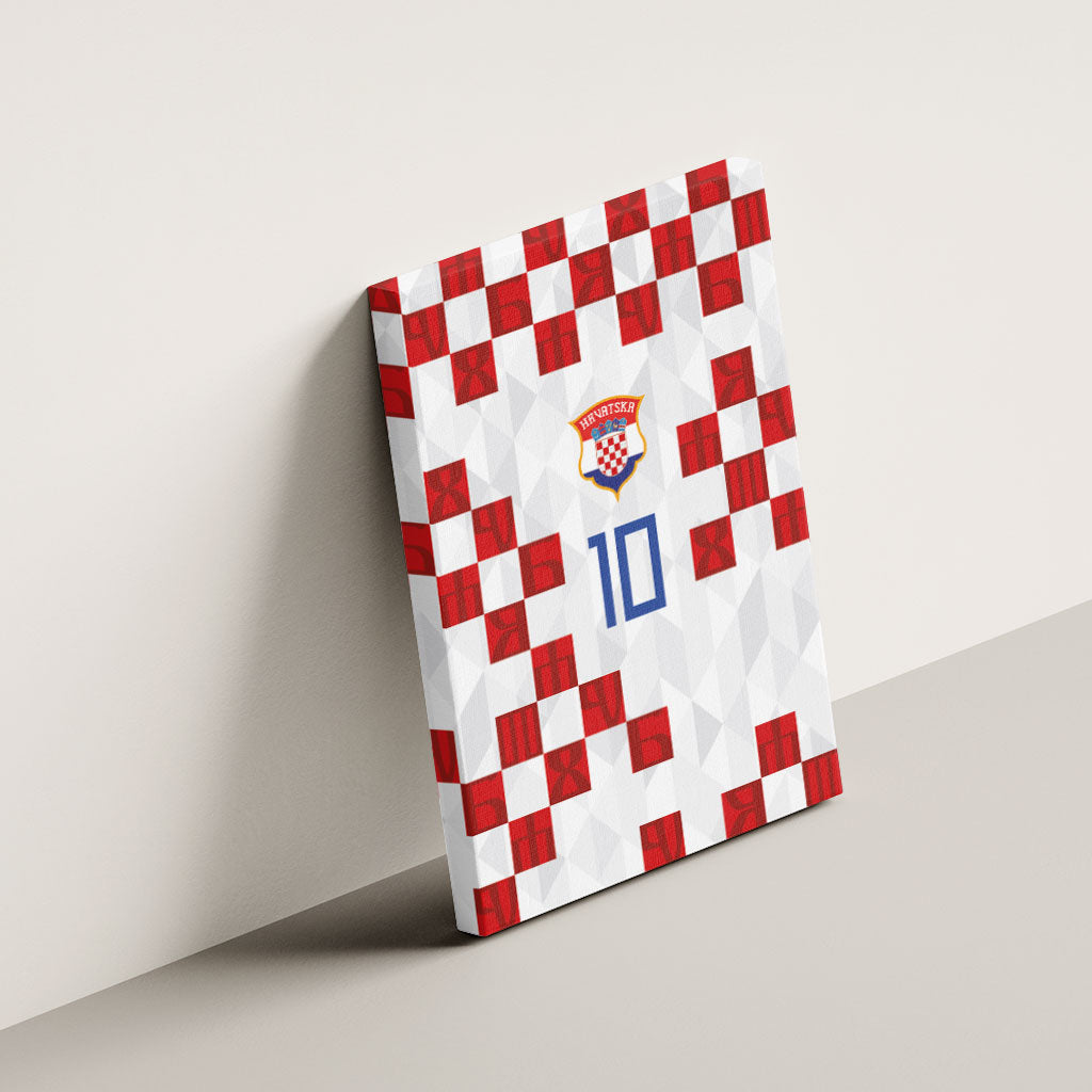 Custom Croatia National Football Canvas Wall Art Red Checkerboard Glagolitic Script Geometric Pattern Art