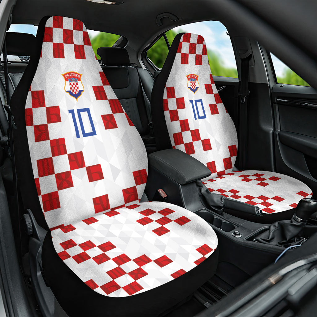Custom Croatia National Football Car Seat Cover Red Checkerboard Glagolitic Script Geometric Pattern Art