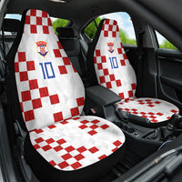 Custom Croatia National Football Car Seat Cover Red Checkerboard Glagolitic Script Geometric Pattern Art