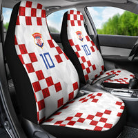 Custom Croatia National Football Car Seat Cover Red Checkerboard Glagolitic Script Geometric Pattern Art