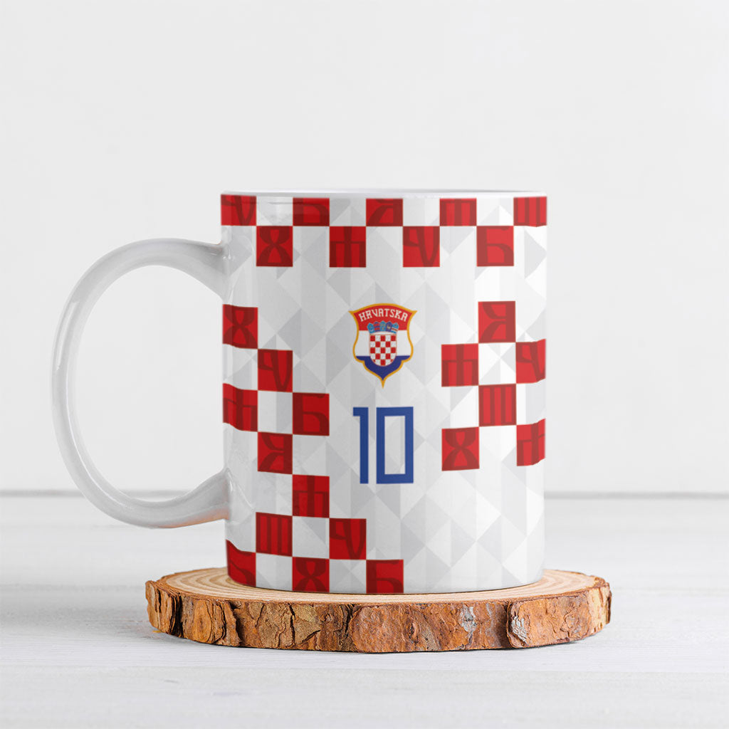 Custom Croatia National Football Ceramic Mug Red Checkerboard Glagolitic Script Geometric Pattern Art