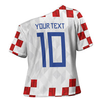 Custom Croatia National Football Cross Shoulder Shirt Red Checkerboard Glagolitic Script Geometric Pattern Art