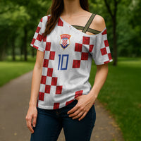 Custom Croatia National Football Cross Shoulder Shirt Red Checkerboard Glagolitic Script Geometric Pattern Art