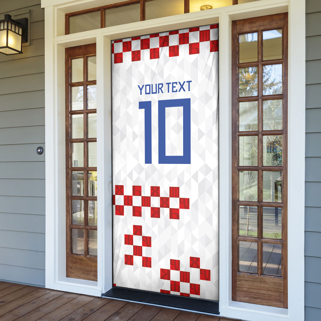 Custom Croatia National Football Door Cover Red Checkerboard Glagolitic Script Geometric Pattern Art