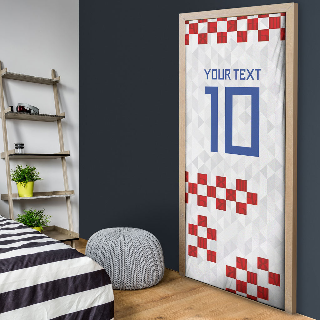 Custom Croatia National Football Door Cover Red Checkerboard Glagolitic Script Geometric Pattern Art