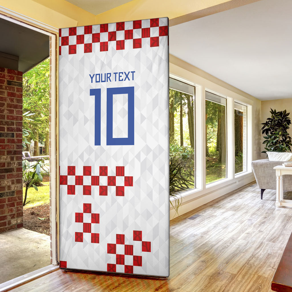 Custom Croatia National Football Door Cover Red Checkerboard Glagolitic Script Geometric Pattern Art