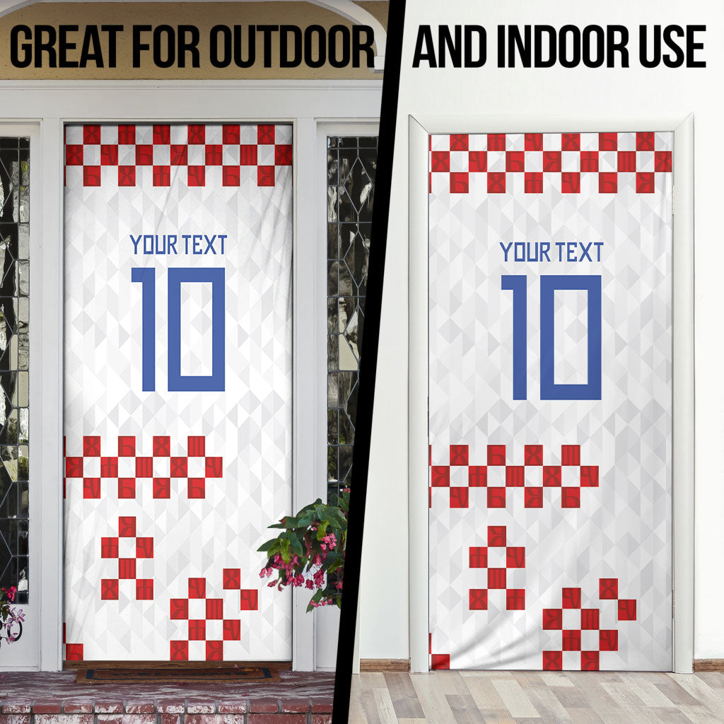 Custom Croatia National Football Door Cover Red Checkerboard Glagolitic Script Geometric Pattern Art