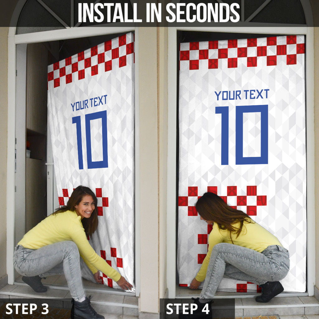 Custom Croatia National Football Door Cover Red Checkerboard Glagolitic Script Geometric Pattern Art