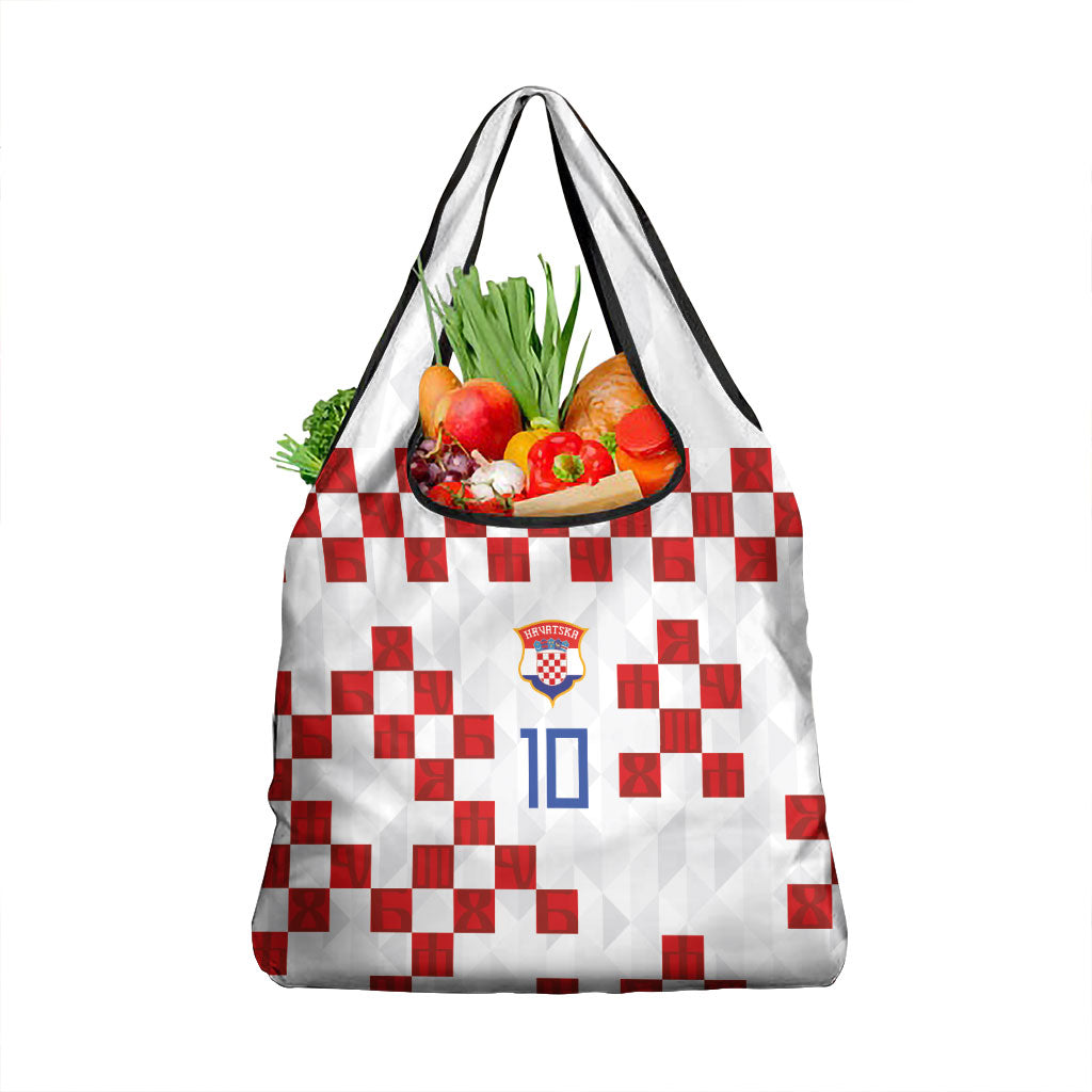 Custom Croatia National Football Grocery Bag Red Checkerboard Glagolitic Script Geometric Pattern Art