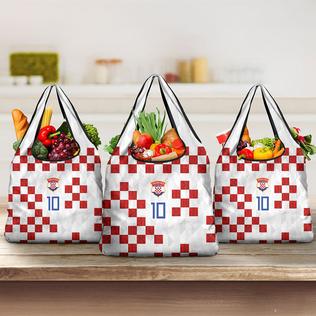 Custom Croatia National Football Grocery Bag Red Checkerboard Glagolitic Script Geometric Pattern Art