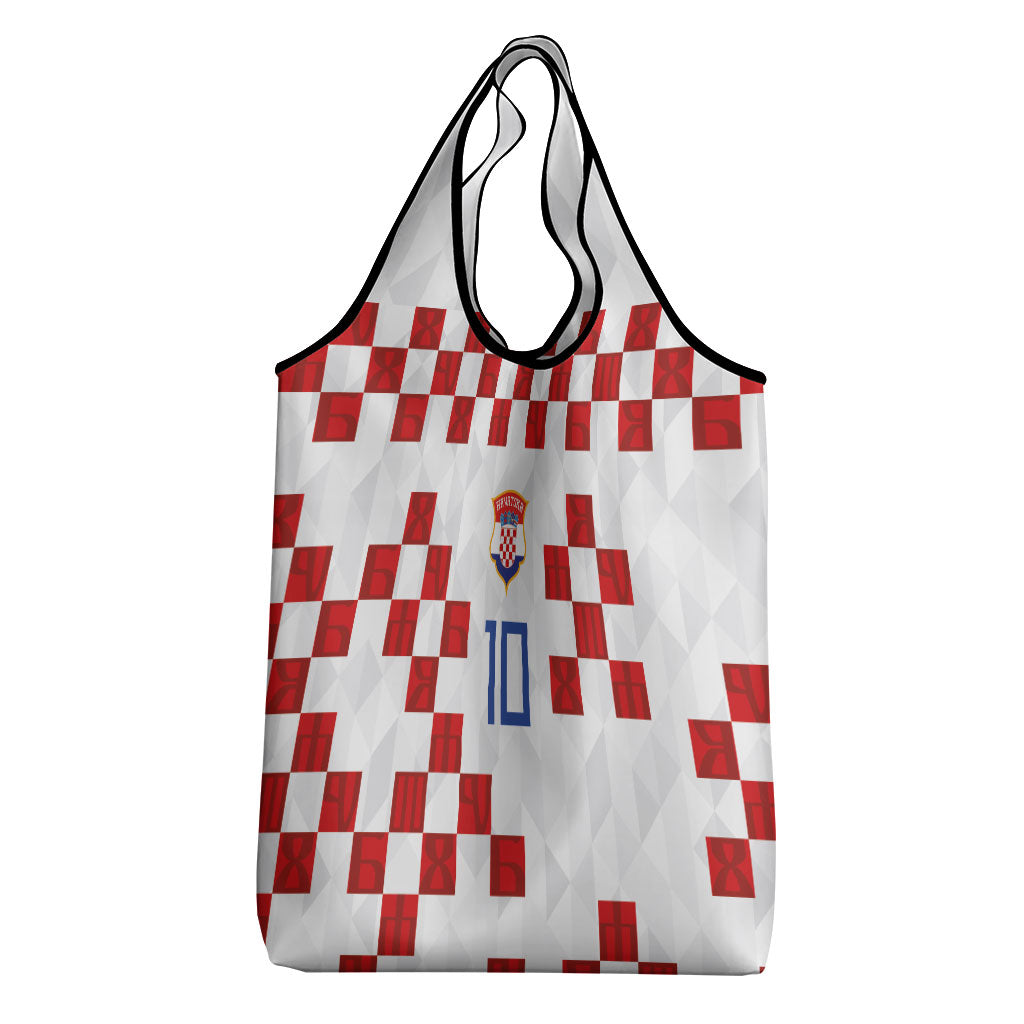 Custom Croatia National Football Grocery Bag Red Checkerboard Glagolitic Script Geometric Pattern Art