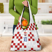 Custom Croatia National Football Grocery Bag Red Checkerboard Glagolitic Script Geometric Pattern Art
