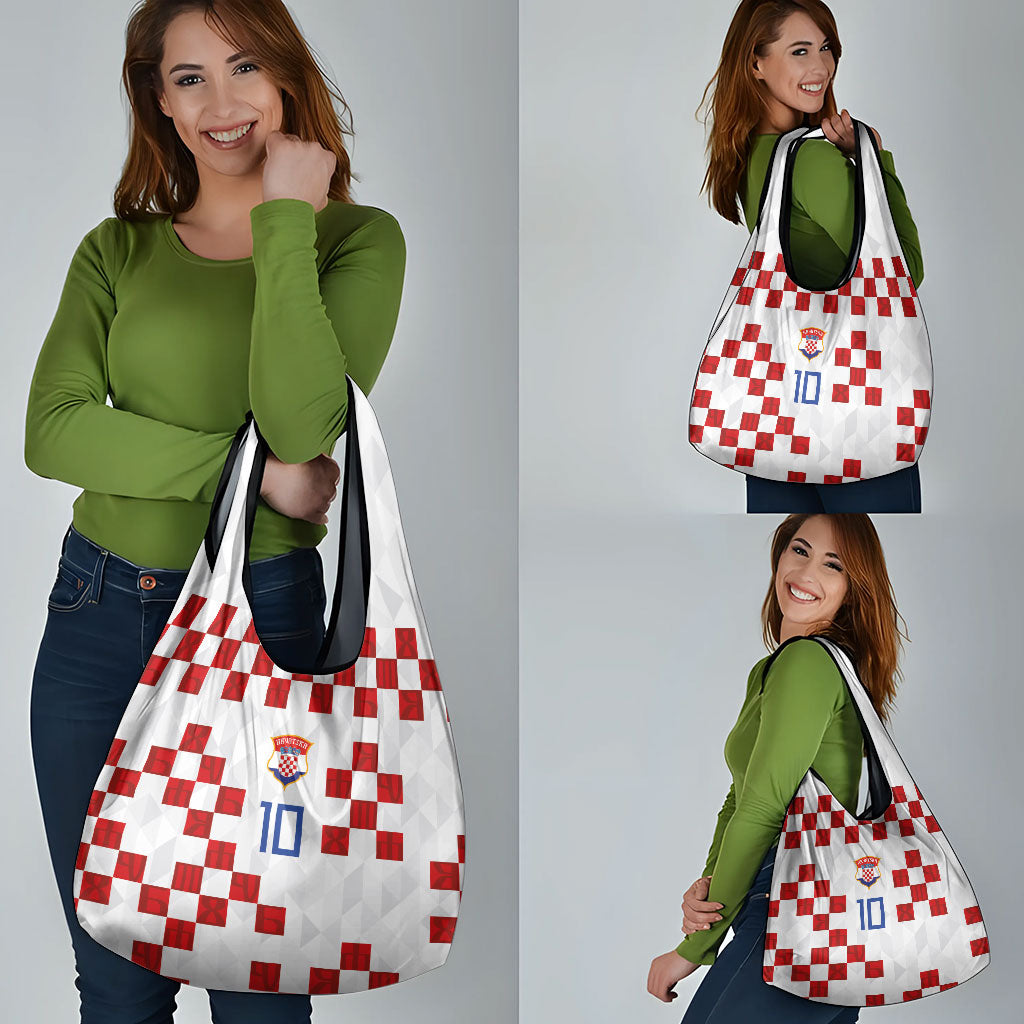 Custom Croatia National Football Grocery Bag Red Checkerboard Glagolitic Script Geometric Pattern Art