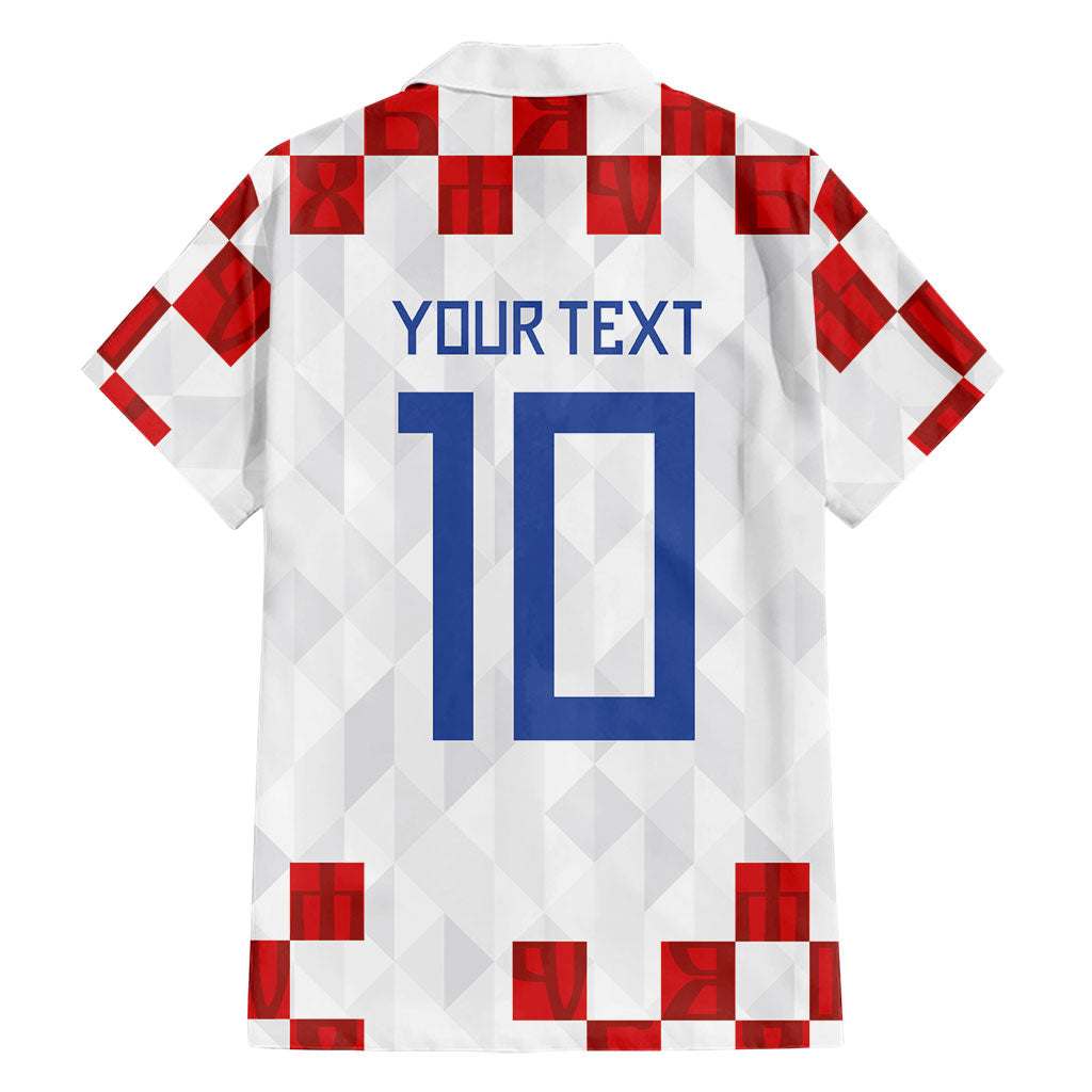 Custom Croatia National Football Hawaiian Shirt Red Checkerboard Glagolitic Script Geometric Pattern Art