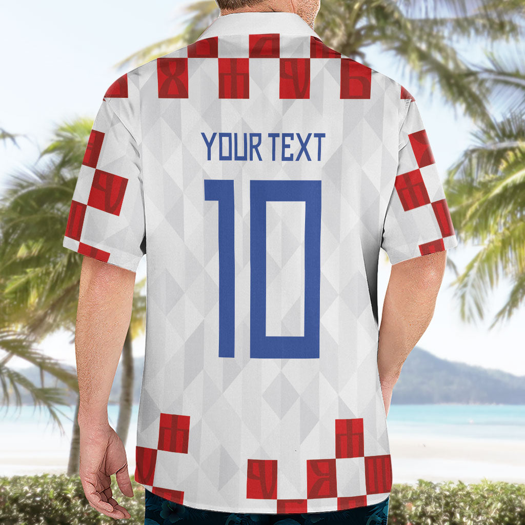 Custom Croatia National Football Hawaiian Shirt Red Checkerboard Glagolitic Script Geometric Pattern Art
