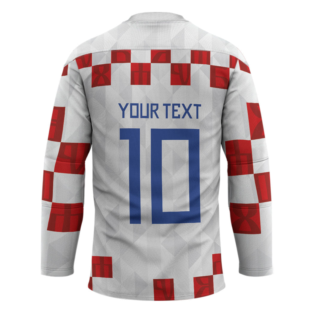 Custom Croatia National Football Hockey Jersey Red Checkerboard Glagolitic Script Geometric Pattern Art