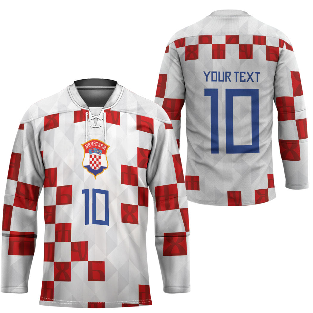 Custom Croatia National Football Hockey Jersey Red Checkerboard Glagolitic Script Geometric Pattern Art