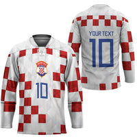 Custom Croatia National Football Hockey Jersey Red Checkerboard Glagolitic Script Geometric Pattern Art