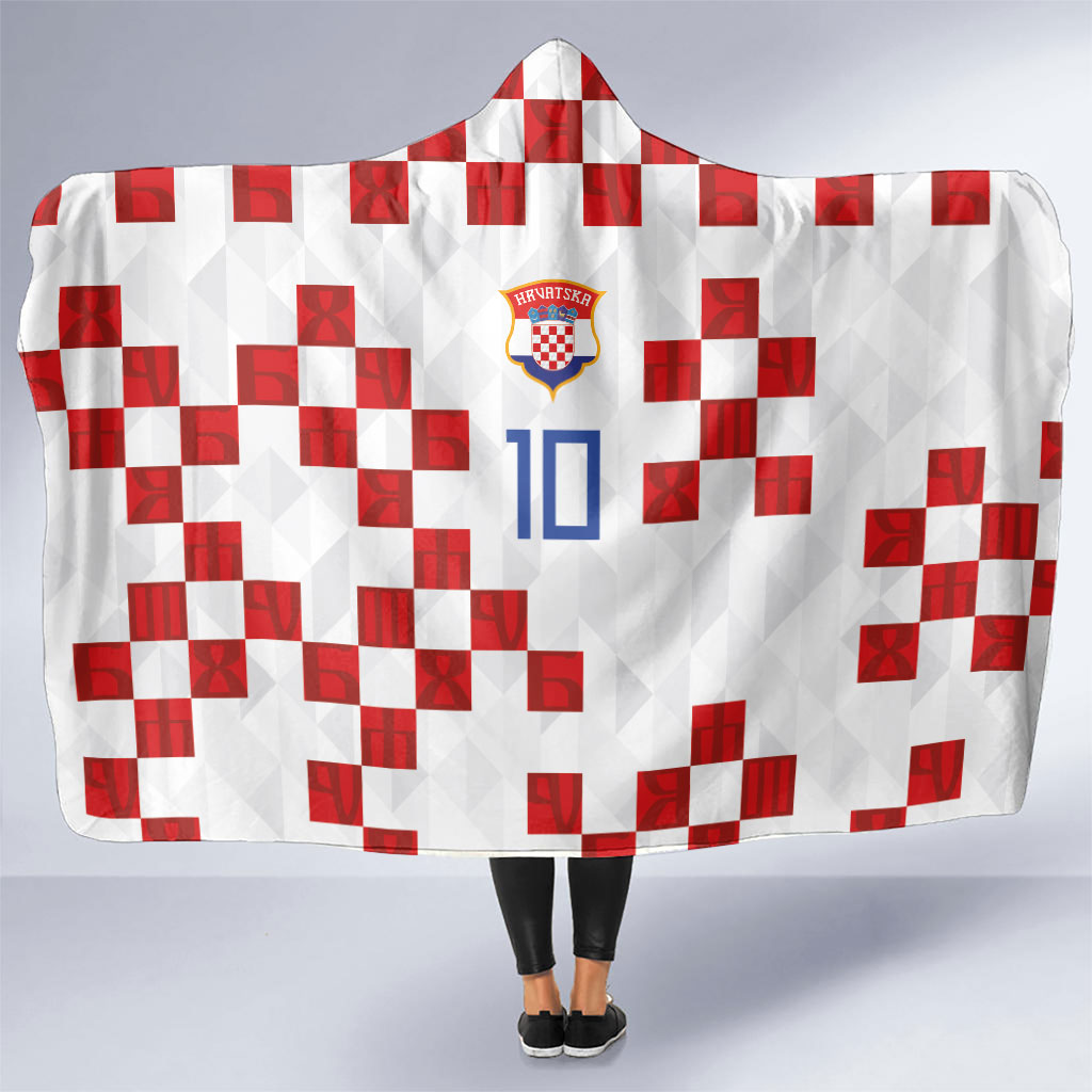Custom Croatia National Football Hooded Blanket Red Checkerboard Glagolitic Script Geometric Pattern Art