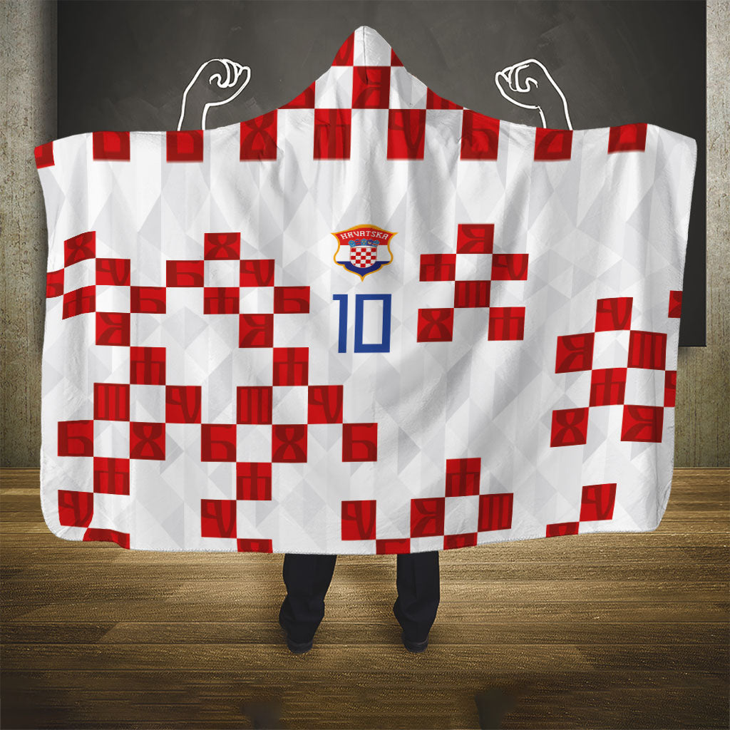 Custom Croatia National Football Hooded Blanket Red Checkerboard Glagolitic Script Geometric Pattern Art