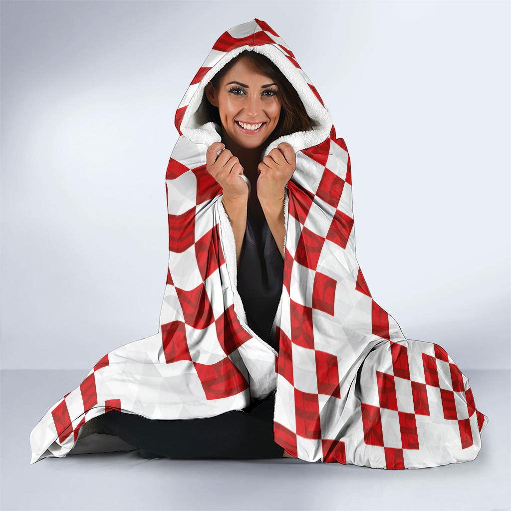 Custom Croatia National Football Hooded Blanket Red Checkerboard Glagolitic Script Geometric Pattern Art