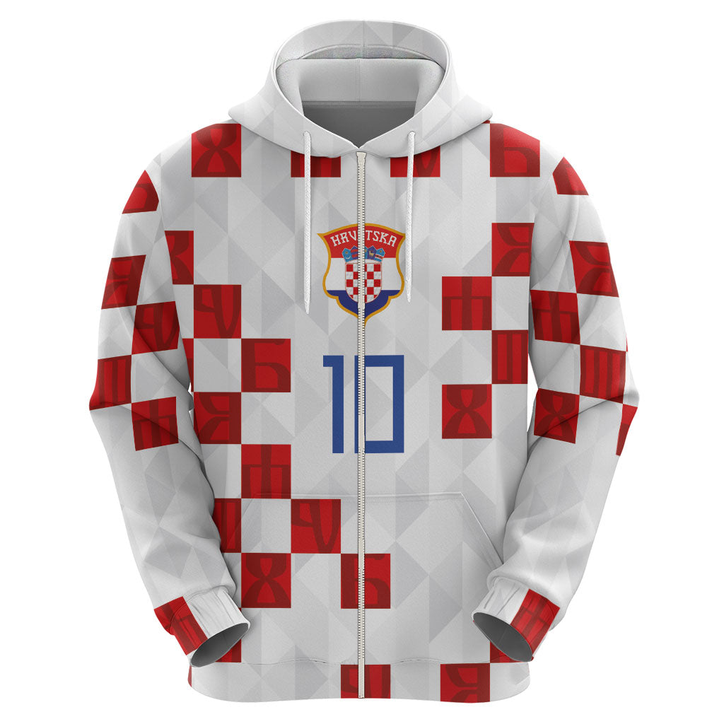 Custom Croatia National Football Hoodie Red Checkerboard Glagolitic Script Geometric Pattern Art