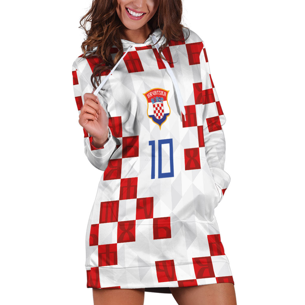 Custom Croatia National Football Hoodie Dress Red Checkerboard Glagolitic Script Geometric Pattern Art