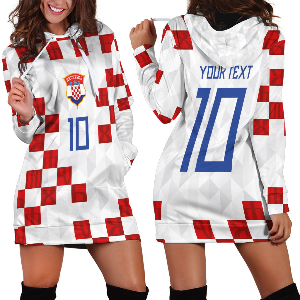 Custom Croatia National Football Hoodie Dress Red Checkerboard Glagolitic Script Geometric Pattern Art
