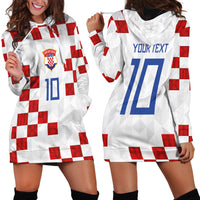 Custom Croatia National Football Hoodie Dress Red Checkerboard Glagolitic Script Geometric Pattern Art