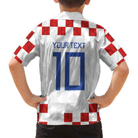 Custom Croatia National Football Kid Hawaiian Shirt Red Checkerboard Glagolitic Script Geometric Pattern Art