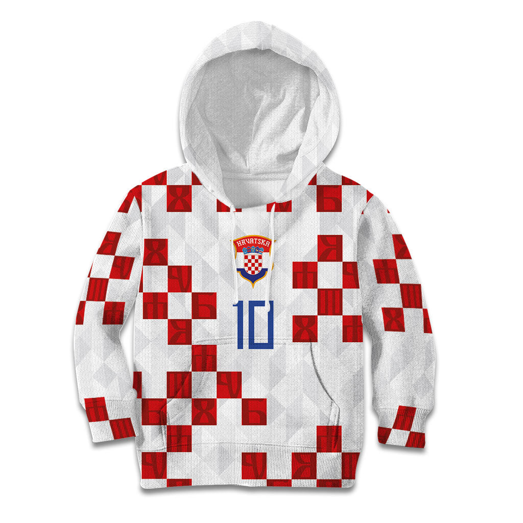 Custom Croatia National Football Kid Hoodie Red Checkerboard Glagolitic Script Geometric Pattern Art