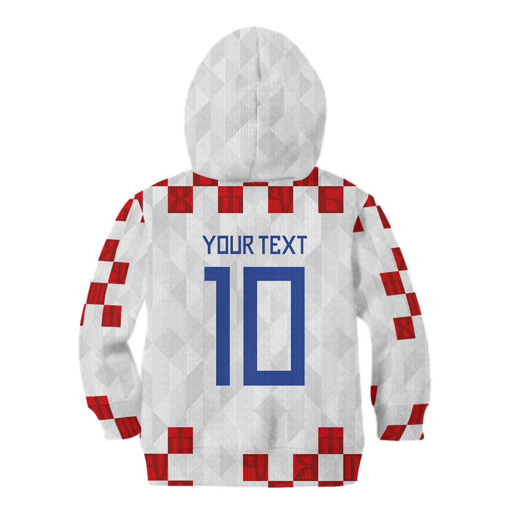 Custom Croatia National Football Kid Hoodie Red Checkerboard Glagolitic Script Geometric Pattern Art