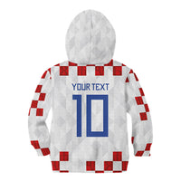 Custom Croatia National Football Kid Hoodie Red Checkerboard Glagolitic Script Geometric Pattern Art