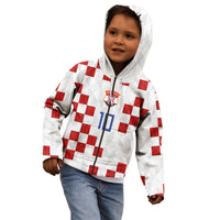 Custom Croatia National Football Kid Hoodie Red Checkerboard Glagolitic Script Geometric Pattern Art