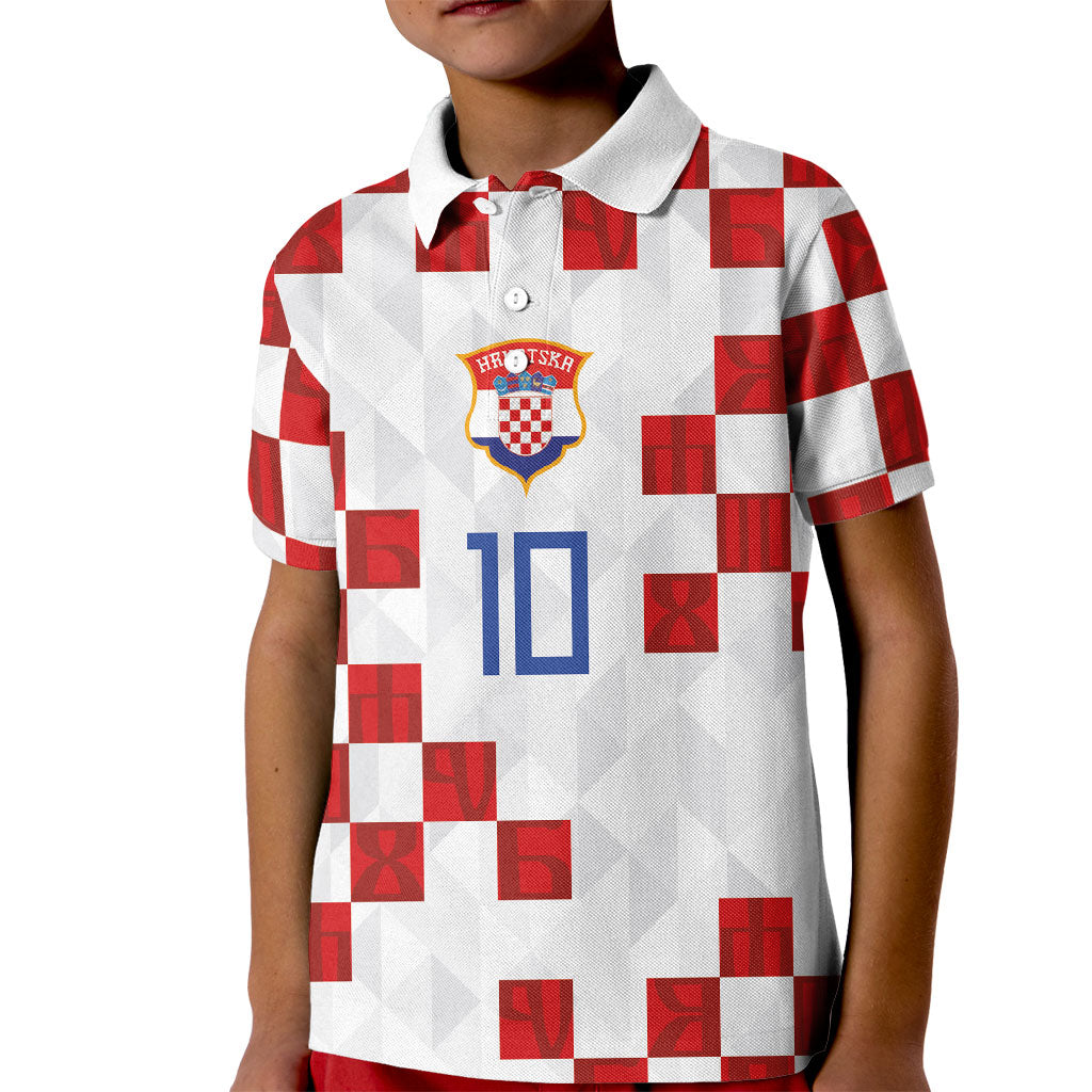 Custom Croatia National Football Kid Polo Shirt Red Checkerboard Glagolitic Script Geometric Pattern Art