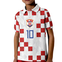 Custom Croatia National Football Kid Polo Shirt Red Checkerboard Glagolitic Script Geometric Pattern Art