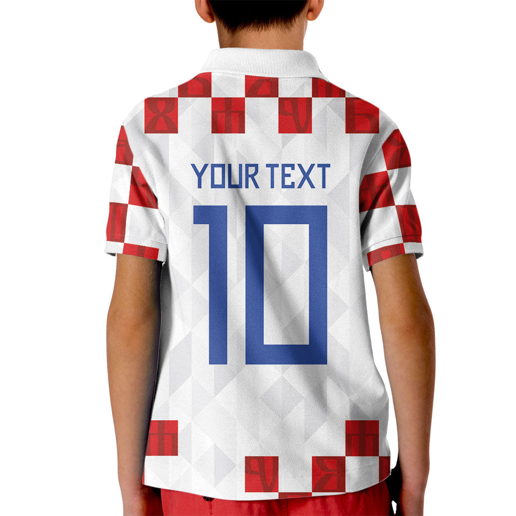 Custom Croatia National Football Kid Polo Shirt Red Checkerboard Glagolitic Script Geometric Pattern Art