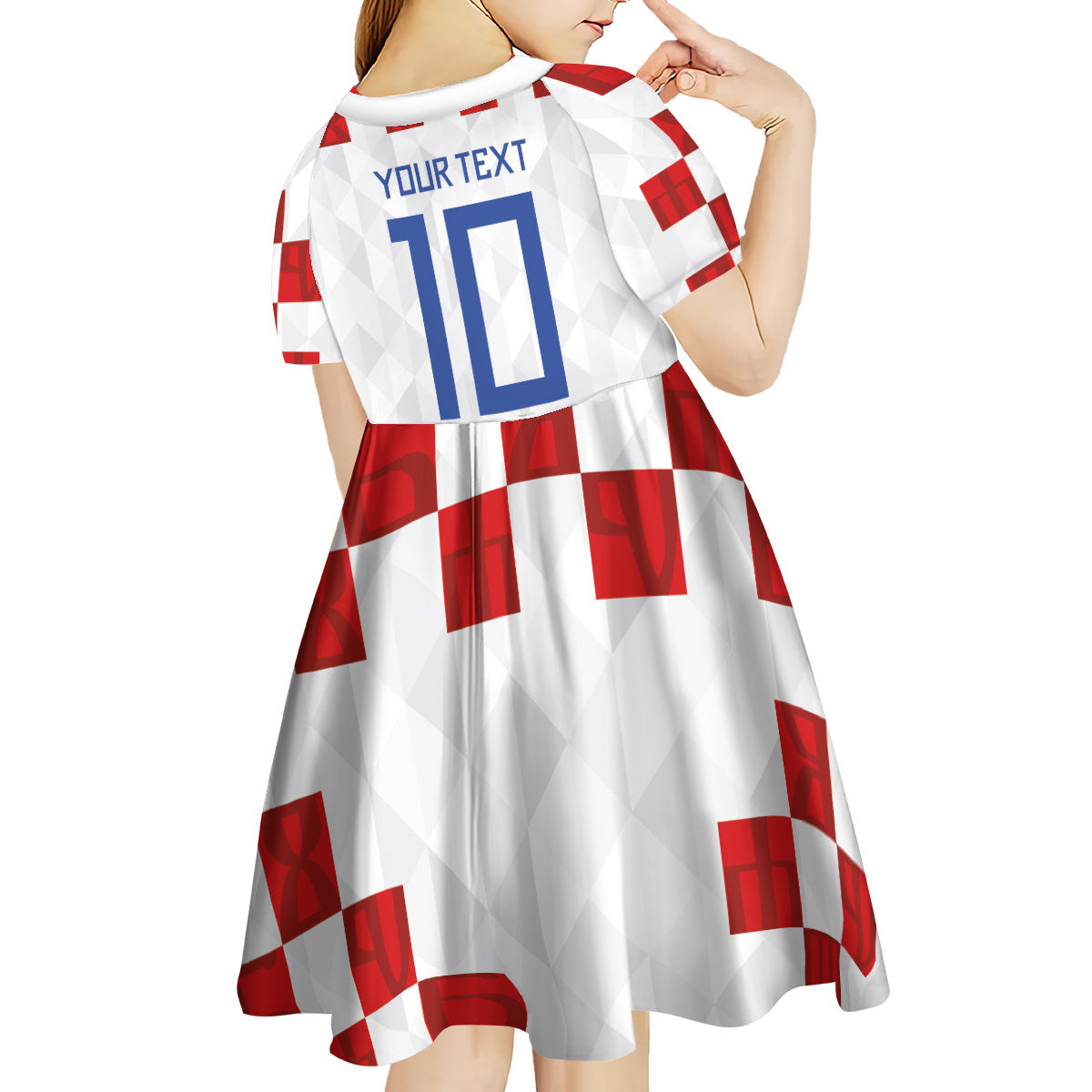 Custom Croatia National Football Kid Short Sleeve Dress Red Checkerboard Glagolitic Script Geometric Pattern Art
