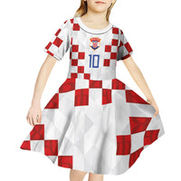 Custom Croatia National Football Kid Short Sleeve Dress Red Checkerboard Glagolitic Script Geometric Pattern Art